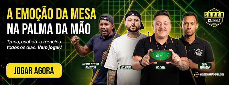 Banner promocional do Super Cacheta Online com quatro influenciadores