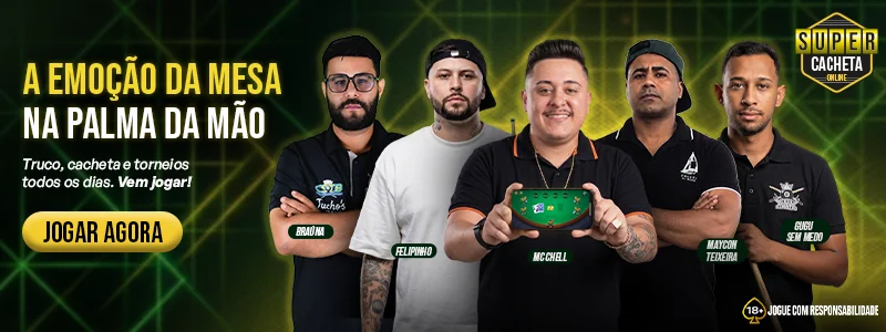 Banner promocional do Super Cacheta Online com quatro influenciadores